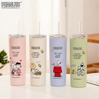 🔥พร้อมส่ง แก้วน้ำ Snoopyเก็บความร้อน-เย็น ลายน่ารักสีสวย มีหลอดและฝาให้ครบเซ็ท