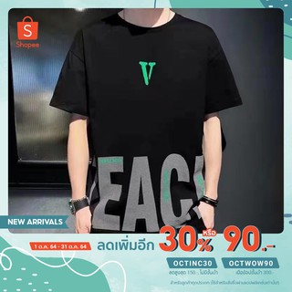 เสื้อยืดคอกลมแขนสั้นผู้ชาย มีลายตรงชายเสื้อ พิมพ์อักษร V ตรงอก รุ่น  NTC16