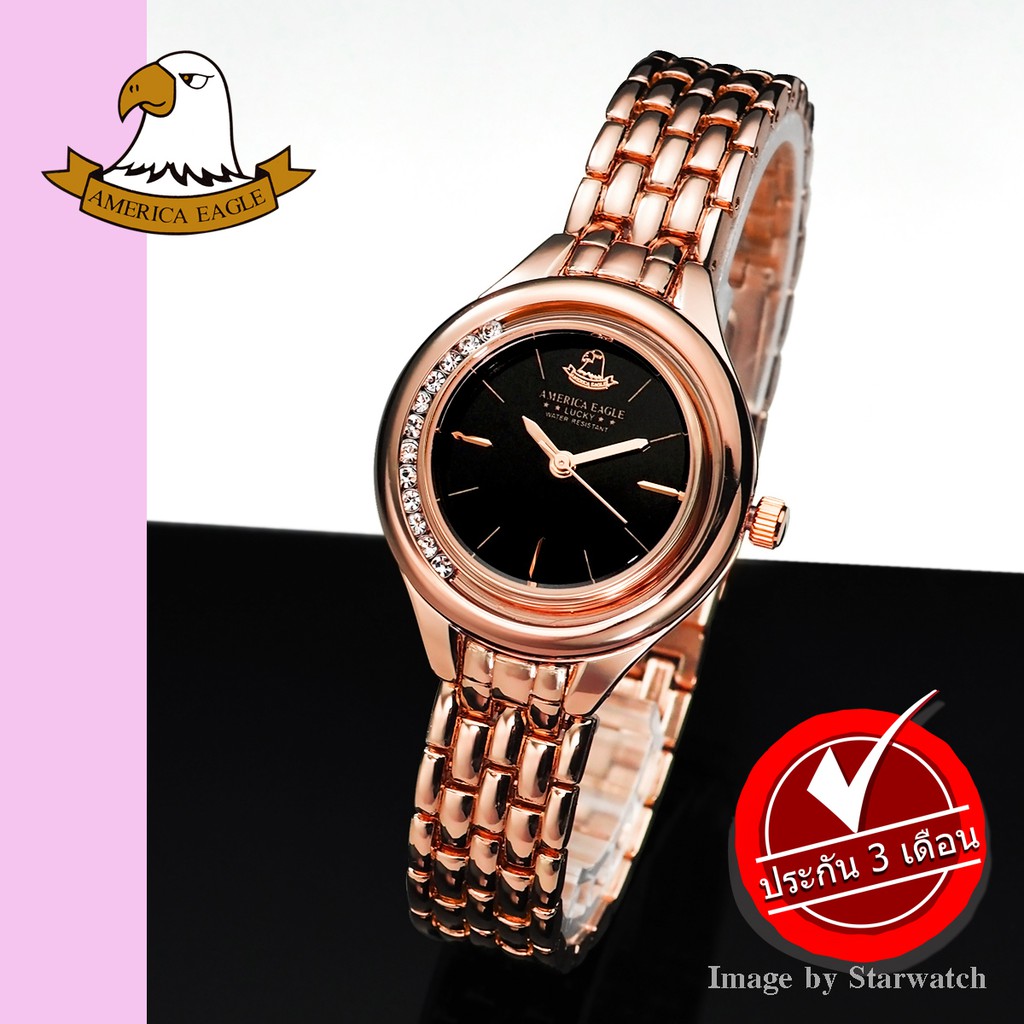 AMERICA EAGLE นาฬิกาข้อมือผู้หญิง สายสแตนเลส รุ่น AE101L - PinkGold/Black