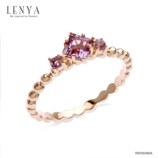 Lenya Jewelry แหวนเงินแท้ ประดับอเมทิสต์ (Amethyst) ตัวเรือนทำลวดลาย Bubble เก๋สุดพร้อมชุบพิ้งค์โกล์ด