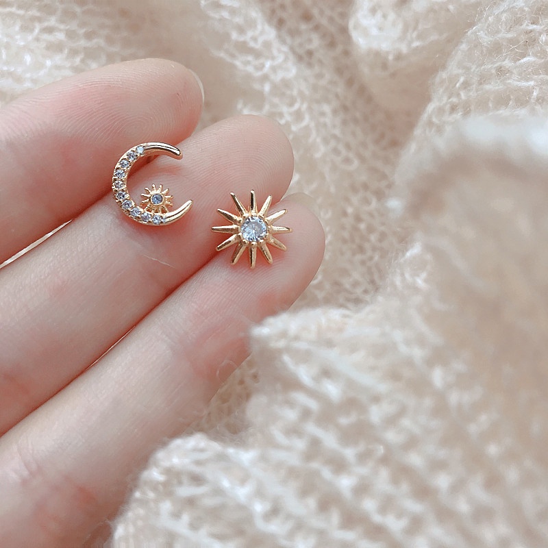 พร้อมส่ง ต่างหูเงิน 925 รูปดวงจันทร์ ดาว ไม่สมมาตร แฟชั่น