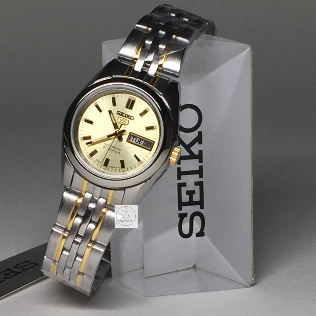 นาฬิกาไซโก้ผู้หญิง Seiko 5 รุ่น SYMA37K1 Automatic Women Watch ตัวเรือนและสายสแตนเลสชุบทอง สาย 2 กษัตรย์ หน้าปัดสีทอง