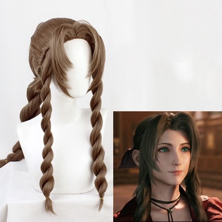 Freeman Final Fantasy VII Cosplay FF7 Aerith Gainsborough Wigs Cosplay Heat Resistant Synthetic Hair Brown Cosplay Wig