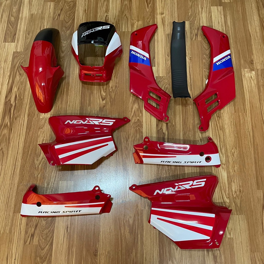 ชุดสี Nova rs 9 ชิ้น หน้ากากใหญ่ โช้คหลังคู่ สีแดง-ดำ H22 ติดลายRSปี90แดง