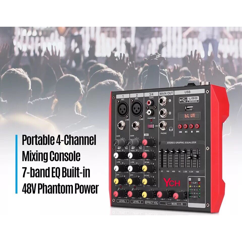 มิกเซอร์ D  4 มิกซ์เซอร์ 4 แชลแนล DJ สตูดิโอ LiveสดGaming ควบคุมซาวด์ Sound Mixer 4  Channel มีอีคิว