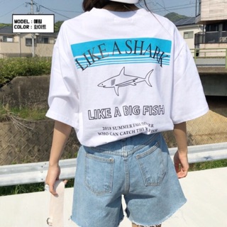❌หมดจ้า❌เสื้อoversize สกรีนหน้าหลังลายฉลาม 🦈