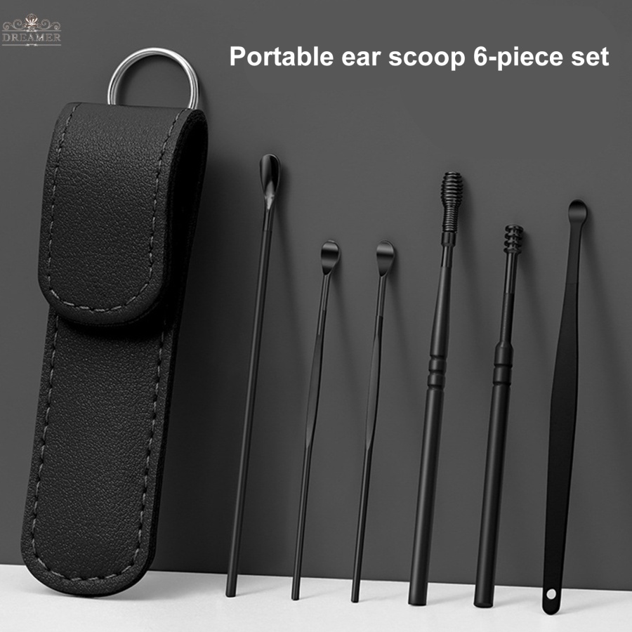 【DREAMER】6PCS Ear Cleaner Earwax Removal Tool Stainless Steel Earpick Curette Reusable Ear Cleaning Wax Remover Spring Spoon Ear Pick Cleanser Care