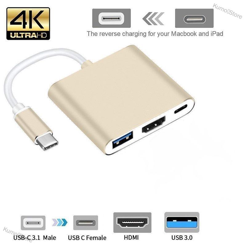 Koolo Store USB Type C Hub HDMI 4K อะแดปเตอร์ USB-C ถึง Converter พร้อม 3.0 USB และ 3.1 พอร์ตชาร์จสํ