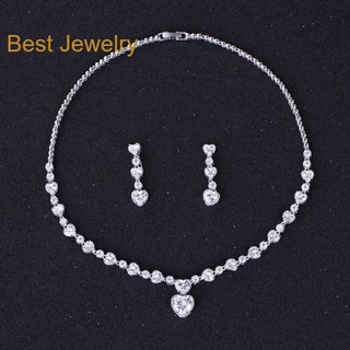 Best Jewelryเซ็ตสร้อยคอ/ต่างหู แบบเพชร CZ เกรด 8A Cubic Zirconia ต่างหูสร้อยคอชุดสำหรับงานแต่งงานเจ้าสาวชุดแต่งงาน