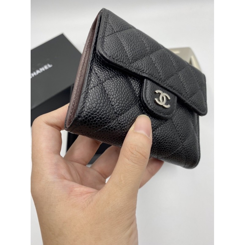 Kept unused! Chanel trifold wallet caviar