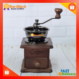 New Alitech เครื่องบดเมล็ดกาแฟ เครื่องบดกาแฟ Coffee Grinder แบบมือหมุน สแตนเลส (กล่องไม้คลาสสิค)