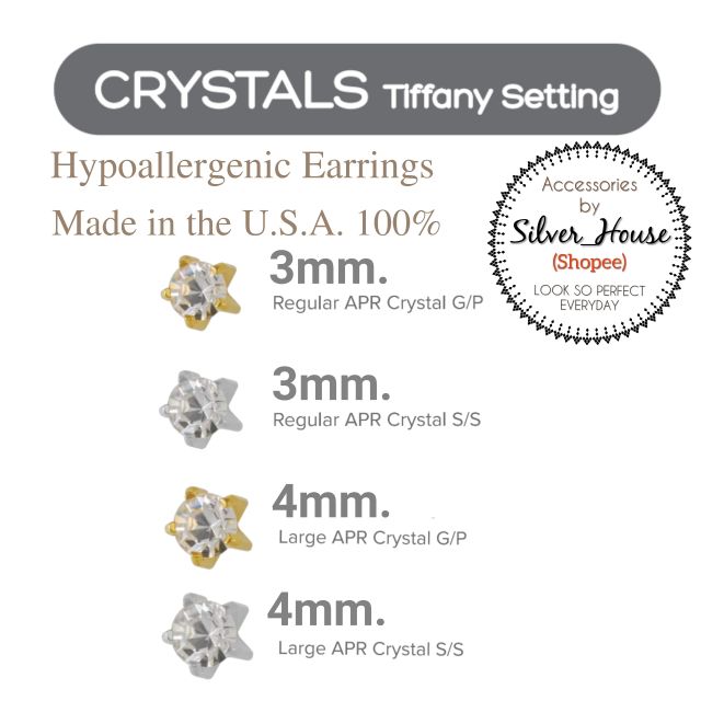 (ก้านหนาปลายแหลม) ต่างหูสำหรับคนแพ้ง่ายนำเข้าจาก U.S.A. คริสตัลสีขาวแบบหนามเตย​2-6mm.มีทั้งตัวเรือนส