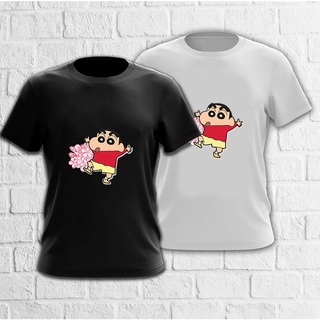 Mashoo ดินสอสีการ์ตูนญี่ปุ่น Shinchan ตลกกราฟิกพิมพ์เสื้อยืดสีดําสีขาวหลวมเสื้อเชิ้ต unisex เสื dj^