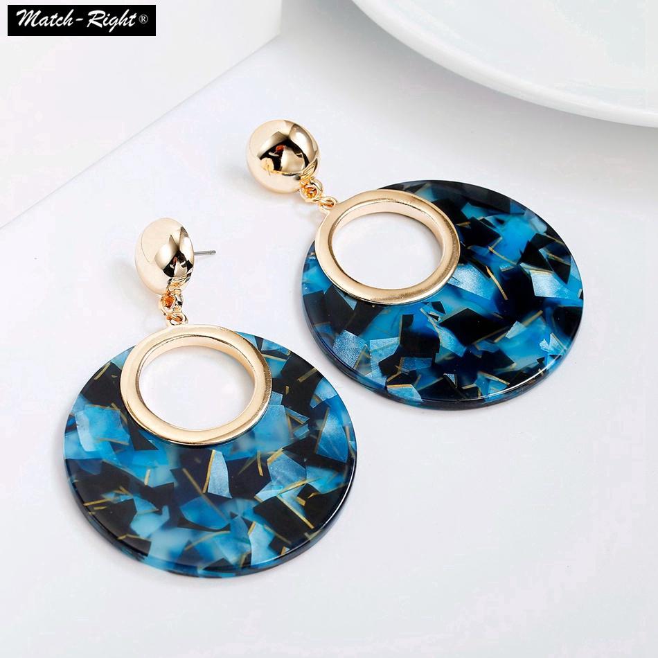 ต่างหูรอบหลายสีคริลิคเรขาคณิต  Vintage Acrylic Round Geometric Style Drop Earrings