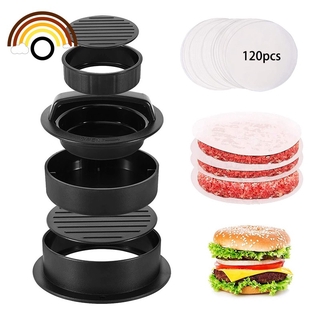 3 In 1 Patty เครื่องทําเบอร์เกอร์พร้อมกระดาษ Burger 120 ชิ้น - สีดํา
