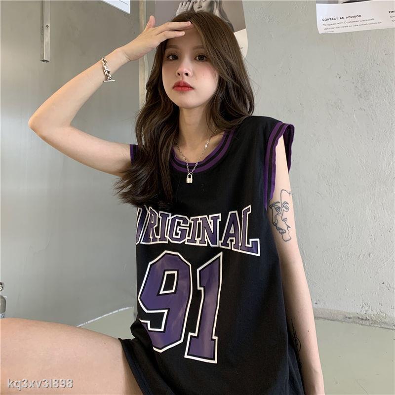 เสื้อบาสแขนกุด oversize เสื้อผ้าวัยรุ่นแฟชั่นสไตล์เกาหลี