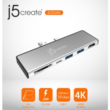 J5Create ULTRADRIVE Mini Dock 7-in-1 สําหรับ Surface Pro 7 SILVER JCD324S