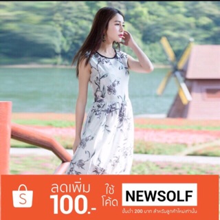 (พร้อมส่ง) เดรสผ้าชีฟองลายดอก