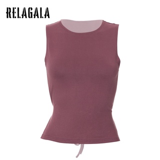 Relagala เสื้อกั๊ก คอกลม แขนกุด สีพื้น ทรงไม่สมมาตร สําหรับผู้หญิง