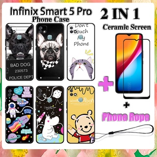 2 IN 1 Infinix Smart 5 Pro เคสโทรศัพท์ พร้อมกระจกนิรภัย เซรามิค ป้องกันหน้าจอ ฟิล์มโค้ง การ์ตูน