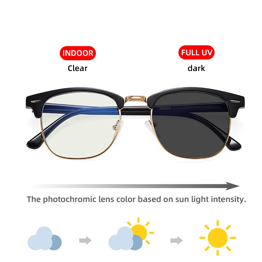 Semi Rimless hotochromic Glasses Men Anti Blue Light Blocking Color