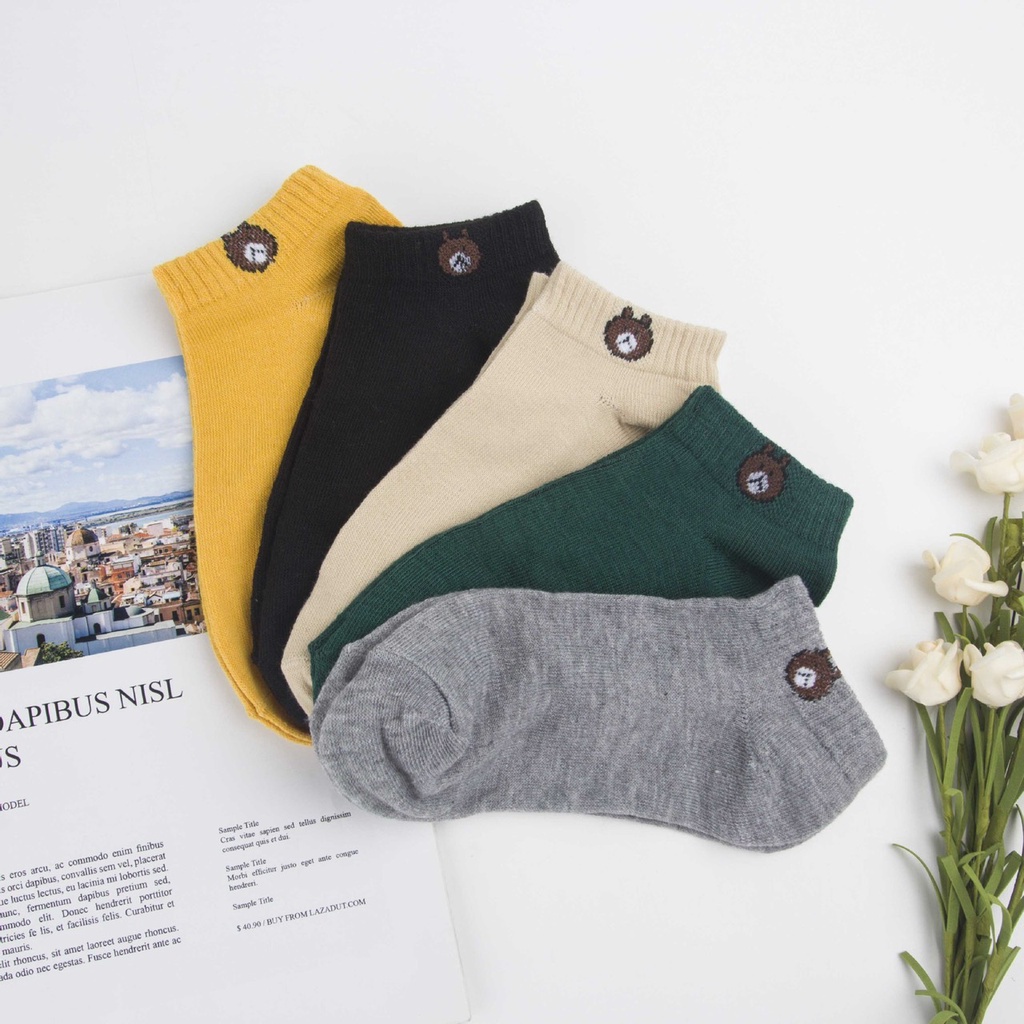 sy-shop899 [ 5 คู่ ] ถุงเท้าหมี ถุงเท้าข้อสั้น