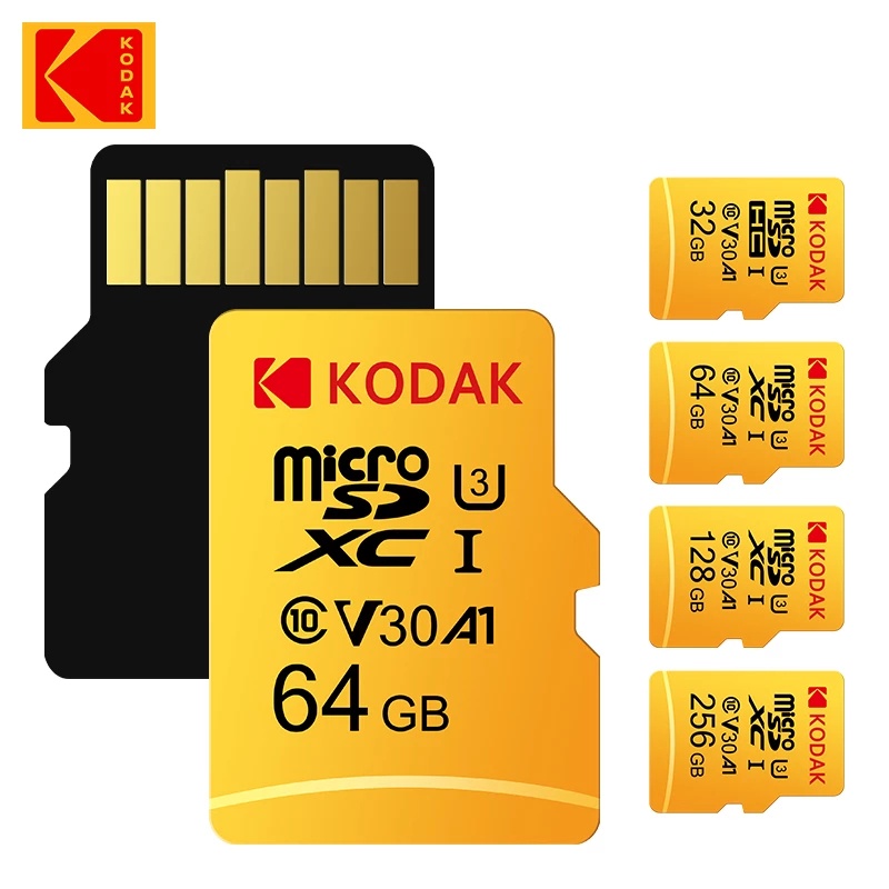การ์ดหน่วยความจํา KODAK การ์ดหน่วยความจําความเร็วสูง 32 128 256GB สวิตช์ microSD/TF เครื่องบันทึกการขับขี่ 512GB การ์ดหน่วยความจํา