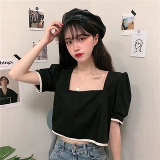 🔥JOJO🔥2020summernewall-matchnavelshortFrenchretrosquareneckpuffsleeveshortsleeveshirtshirtstudentgirl