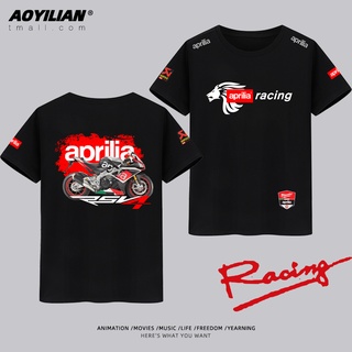 T-shirt  เสื้อวัฒนธรรมมอเตอร์ไซค์หนักแขนสั้นผู้ชายและผู้หญิง Aprilia Aprilia เสื้อยืดพิมพ์ลายคนรักมอเตอร์ไซค์ครึ่งแขนS-5