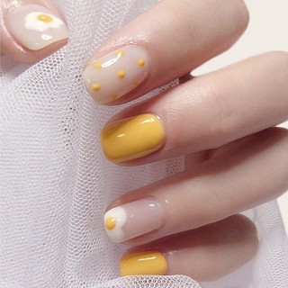 24pcs Yellow Polka Dot  Acrylic Nails #7