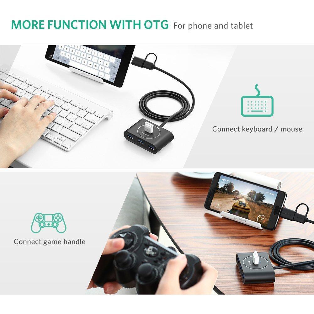 UGREEN รุ่น 40850 ตัวเพิ่มช่องสัญญาณ USB3.0 Hub 4ช่อง จาก Type C USB 3.1 OTG