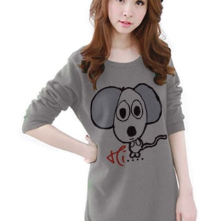 เสื้อยืดแฟชั่นแขนยาว ผ้าใส่สบาย ลาย Puppy (สีเทา)