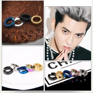 ต่างหู ไม่ต้องเจาะหู ตุ้มหู | N-H | Punk Style Titanium Steel Men Women Round Ear Clip No Piercing Earrings - 1 ข้าง
