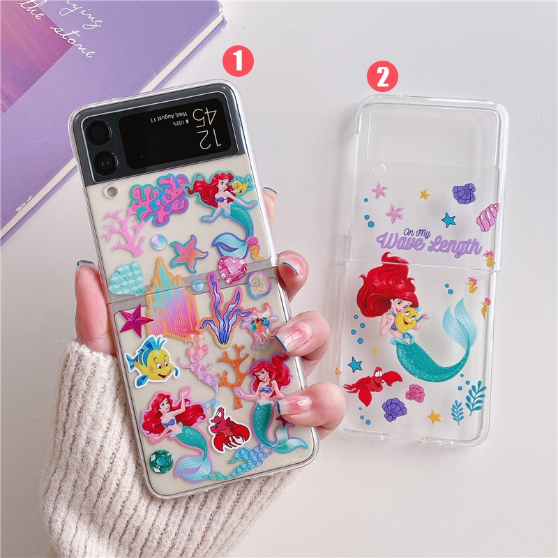 Samsung Galaxy Z Flip7 FE 6 5 4 3 5G กรณีการ์ตูนสไตล์สีสัน Mermaid PC Hard น่ารักปลอกใสกันกระแทก Creative Cover