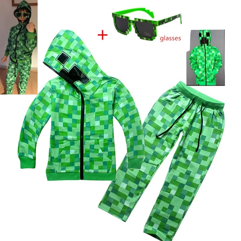 เสื้อแจ็กเก็ตคอสเพลย์ อนิเมะ Minecraft ประดับเพชร และกางเกงขายาว เหมาะกับวันฮาโลวีน สําหรับเด็กผู้ชาย และเด็กผู้หญิง