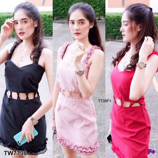 J7738 Dress เดรสสายเดี่ยวแต่งระบาย เอวเว้าไขว้