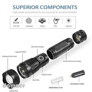 XINSITE ไฟฉายแรงสูง Led ไฟฉายยุทธวิธี USB ชาร์จ (พร้อมแบตเตอรี่ 18650) Cree XHP50