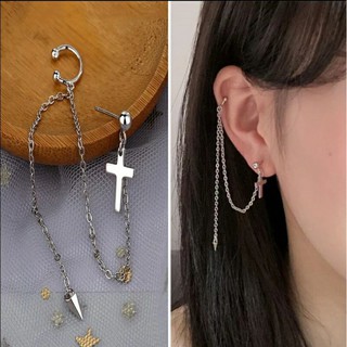 *+◇ ต่างหูหนีบไม้กางเขนห้อยโซ่ • Cross Chain Ear cuff