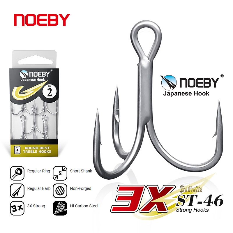 Noeby ตะขอตกปลา แข็งแรง 1 2 4 6 8 10 3 ชิ้น# St-46 ตะขอเหล็กคาร์บอน ทรงกลม สําหรับตกปลา เบสไพค์