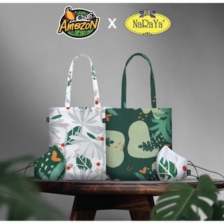 Café Amazon x NaRaYa กระเป๋าผ้า หน้ากาก แมส อเมซอน  Amazon มี 2 สี