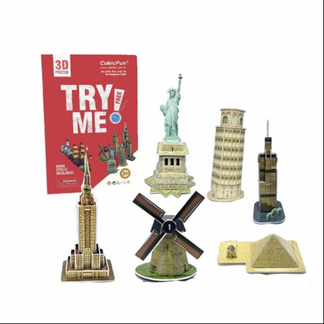 Combo set โมเดลสถาปัตยกรรม mini Cubic Fun 6 ชิ้น โมเดลประกอบตกแต่ง