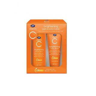 BOOTS VITAMIN C บู๊ทส์ วิตามิน ซี ไบรท์เทนนิ่ง บาธ แอนด์ บอดี้ รูทีน x 2 ชิ้น (495มล+180มล