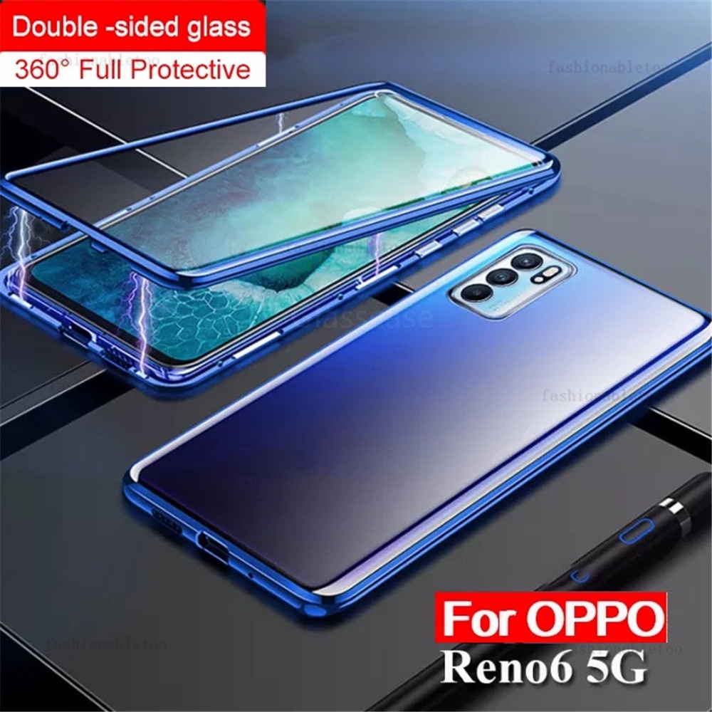 เคสโทรศัพท์มือถือกระจกนิรภัยแข็ง 360 องศา แบบแม่เหล็ก สองด้าน สําหรับ OPPO Reno 6 Pro Plus 5G Reno 5 Pro 6Z 5F A16 reno6 z