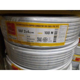 (ส่งเร็ว) ยี่ห้อ Thai Union สายไฟ VAF 2x4 sq.mm. ยาว100เมตร สาย VAF สายไฟฟ้า VAF สายไฟแข็ง สายไฟบ้าน (สายแบนสีขาว)