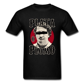 Plata O Plomo T-shirt Men Hip Hop Tshirt Pablo Escobar Black T Shirts Colombian Drug Lord Funky Tees Oversized Streetwea