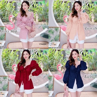 MF17445 Set 2 ชิ้น เซตเสื้อแขนพองสม๊อคแขน อกโบว์ อกใส่ฟองน้ำ เสื้อแหวกหน้า มาพร้อมกางเกงขาสั้น งานสุดหรู ทรงเข้ารูปสวย