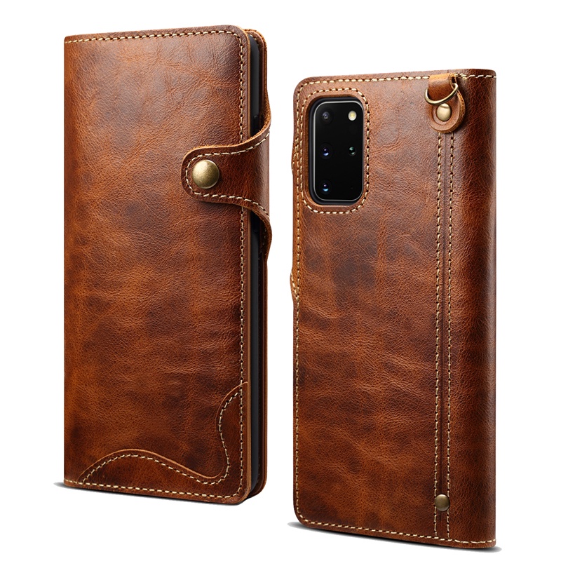เคสหนังวัวแท้ พร้อมช่องใส่บัตร และสายคล้องมือ สําหรับ Samsung Galaxy Note 8 9 10 20 Ultra Plus Note10+