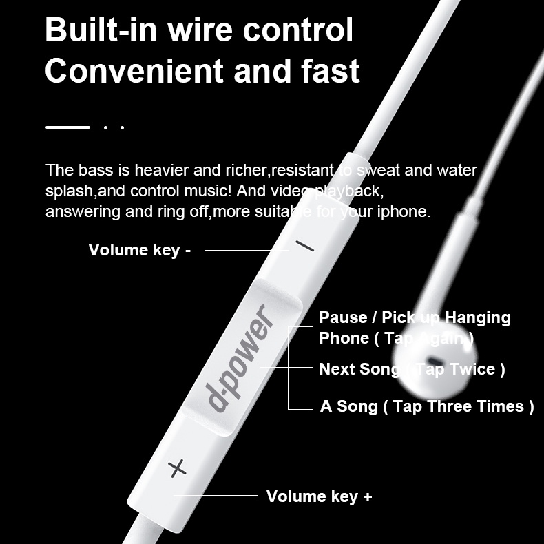 d-power หูฟัง (เชื่อมต่อบลูทูธ) รุ่นไอพี 02 for ïPhone หูฟังตัดเสียงรบกวน สเตอริโอเสียงดี ไมค์ชัด เบสนุ่ม มีไมค์โครโฟน