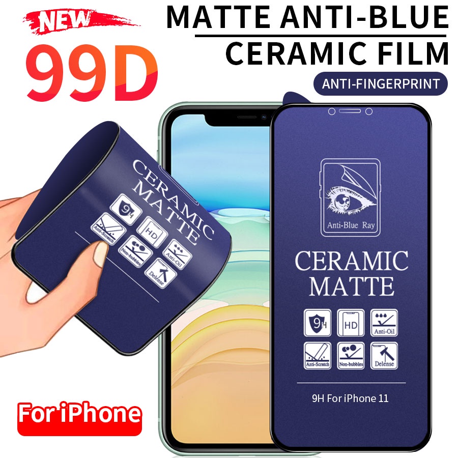 ฟิล์มเซรามิก(แบบด้าน)กันรอย กันแสงสีฟ้า สําหรับ iPhone 11 12 13 14 15 16 Pro Max X XS XR 6 6S 7 8 Plus
