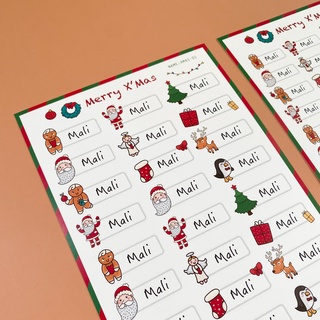 สติ๊กเกอร์ชื่อ กันน้ำ ลาย XMAS ( Name Sticker 4 sheet / set )